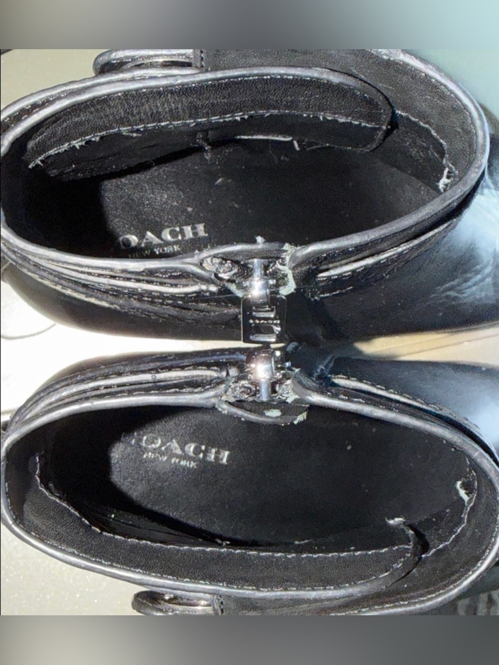 COACH Patricia Black Leather Ankle Boots Turnlock Block Heel Booties Size 6 - Picture 12 of 16